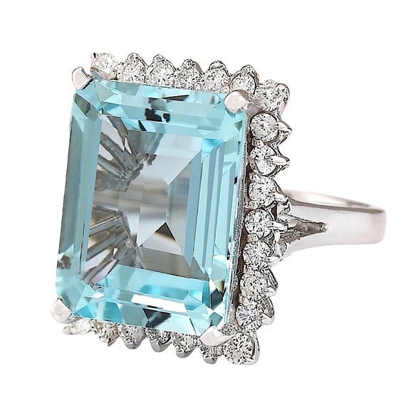 Accessories - Large Aquamarine-Crystal Party Ring
